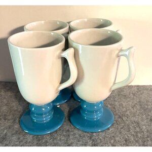 4 Vintage Irish Cream Coffee Mugs, Turquoise Pedestal and Cream  Mugs  # 1927